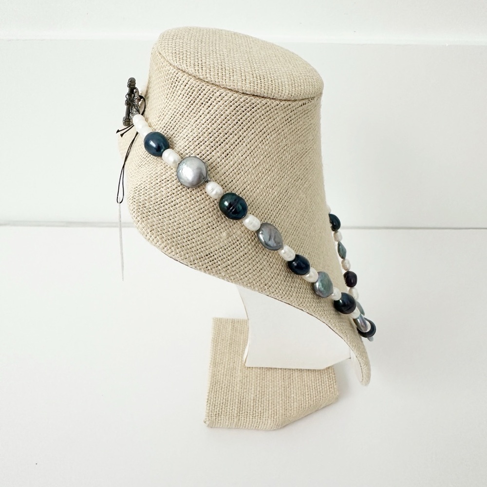 NWT Genuine Blue Pearls & White Pearls Necklace Beaded - Picture 3 of 5